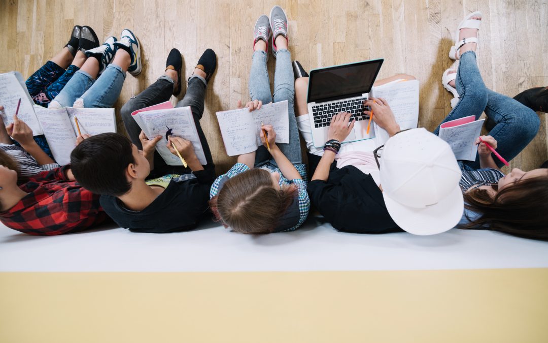 top view of students coworking